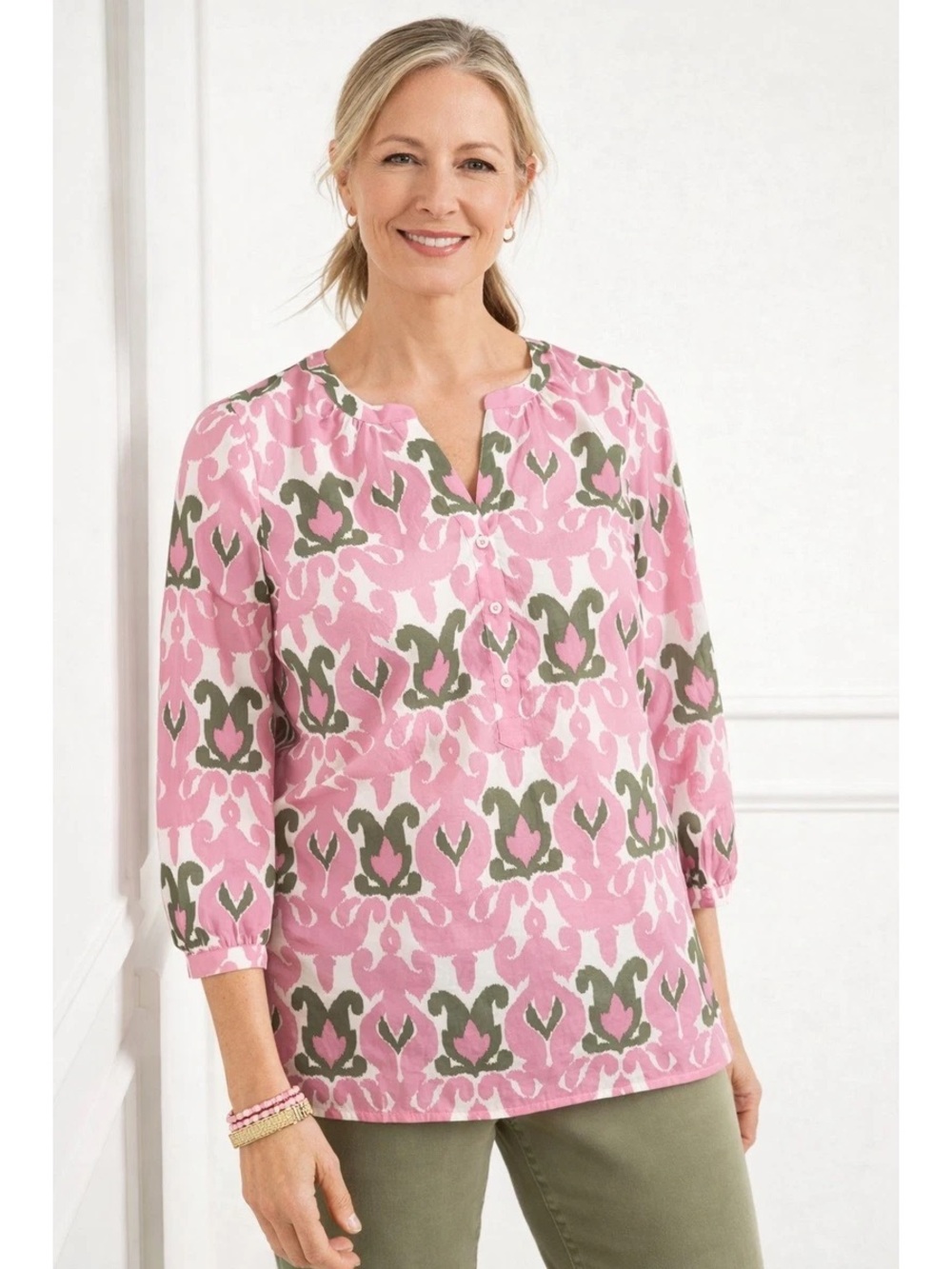 Talbots  Printed Split-Neck Blouse